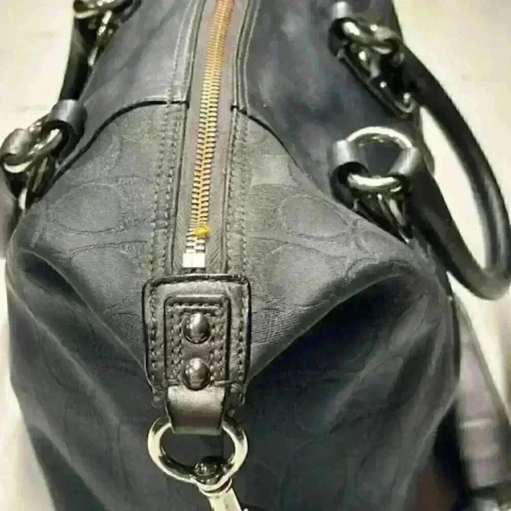 Coach Ashley F18777 Charcoal Gray Sateen Leather Signature Shoulder/Handbag